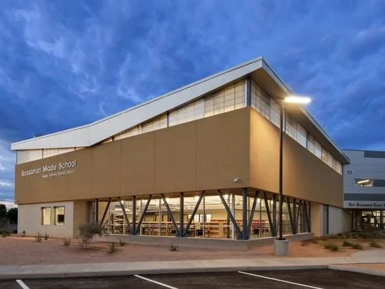Sossaman Middle School at dusk, Higley, Arizona